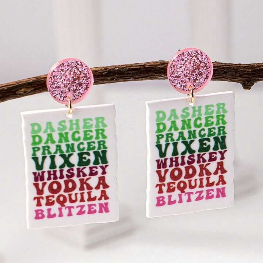Reindeer Rudolph Whiskey Tequila Funny Earrings Christmas Holiday NEW Jewelry - Picture 5 of 6